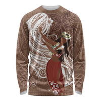 Tahiti Islands Polynesian Plumeria Long Sleeve Shirt Tahitian Vahine 'Ote'a - Beige LT7 Unisex Beige - Polynesian Pride