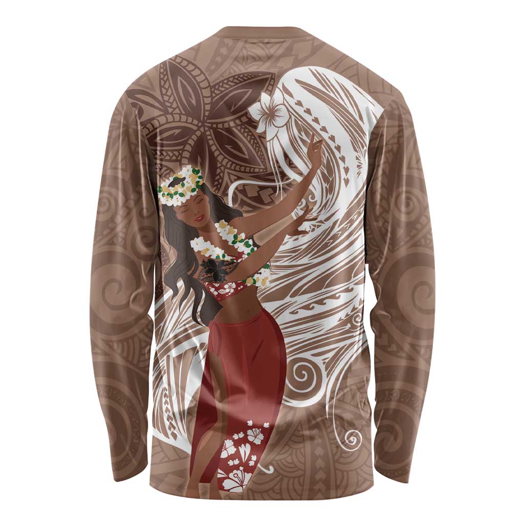 Tahiti Islands Polynesian Plumeria Long Sleeve Shirt Tahitian Vahine 'Ote'a - Beige LT7 - Polynesian Pride