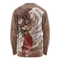 Tahiti Islands Polynesian Plumeria Long Sleeve Shirt Tahitian Vahine 'Ote'a - Beige LT7 - Polynesian Pride