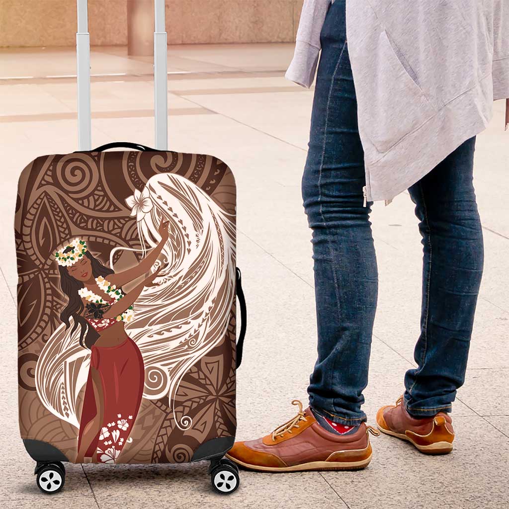 Tahiti Islands Polynesian Plumeria Luggage Cover Tahitian Vahine 'Ote'a - Beige LT7 Beige - Polynesian Pride