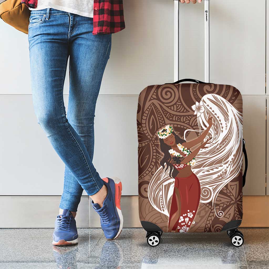 Tahiti Islands Polynesian Plumeria Luggage Cover Tahitian Vahine 'Ote'a - Beige LT7 - Polynesian Pride