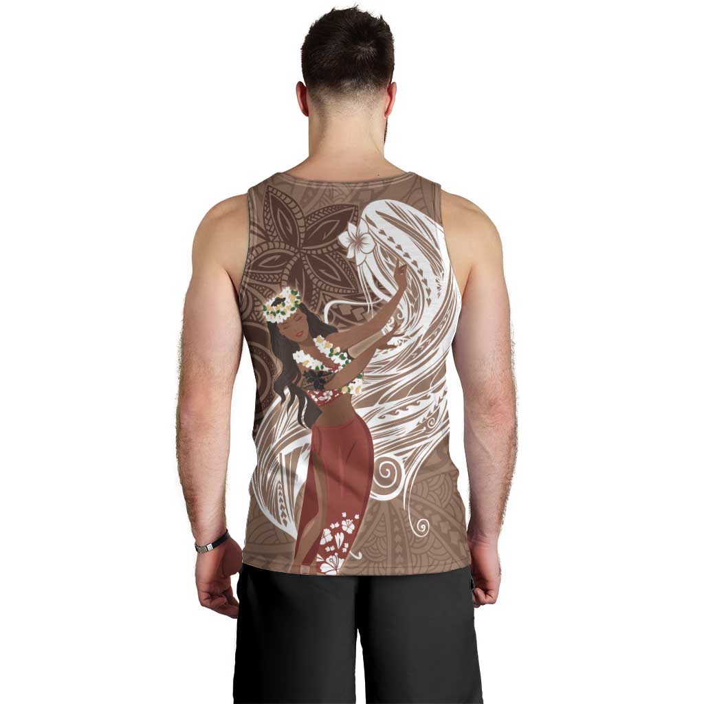 Tahiti Islands Polynesian Plumeria Men Tank Top Tahitian Vahine 'Ote'a - Beige LT7 - Polynesian Pride