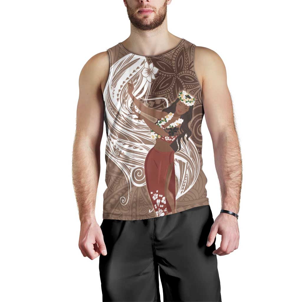 Tahiti Islands Polynesian Plumeria Men Tank Top Tahitian Vahine 'Ote'a - Beige LT7 - Polynesian Pride