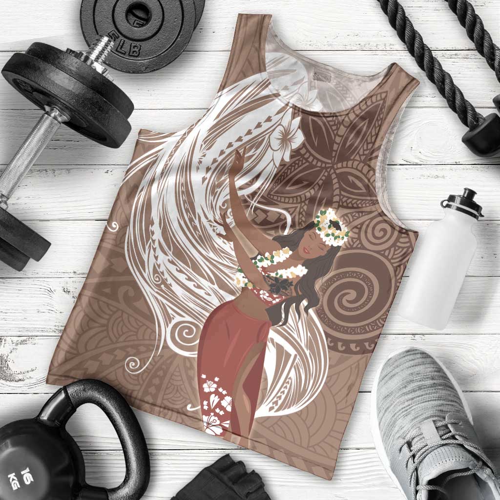 Tahiti Islands Polynesian Plumeria Men Tank Top Tahitian Vahine 'Ote'a - Beige LT7 - Polynesian Pride