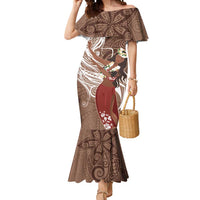 Tahiti Islands Polynesian Plumeria Mermaid Dress Tahitian Vahine 'Ote'a - Beige LT7 Women Beige - Polynesian Pride