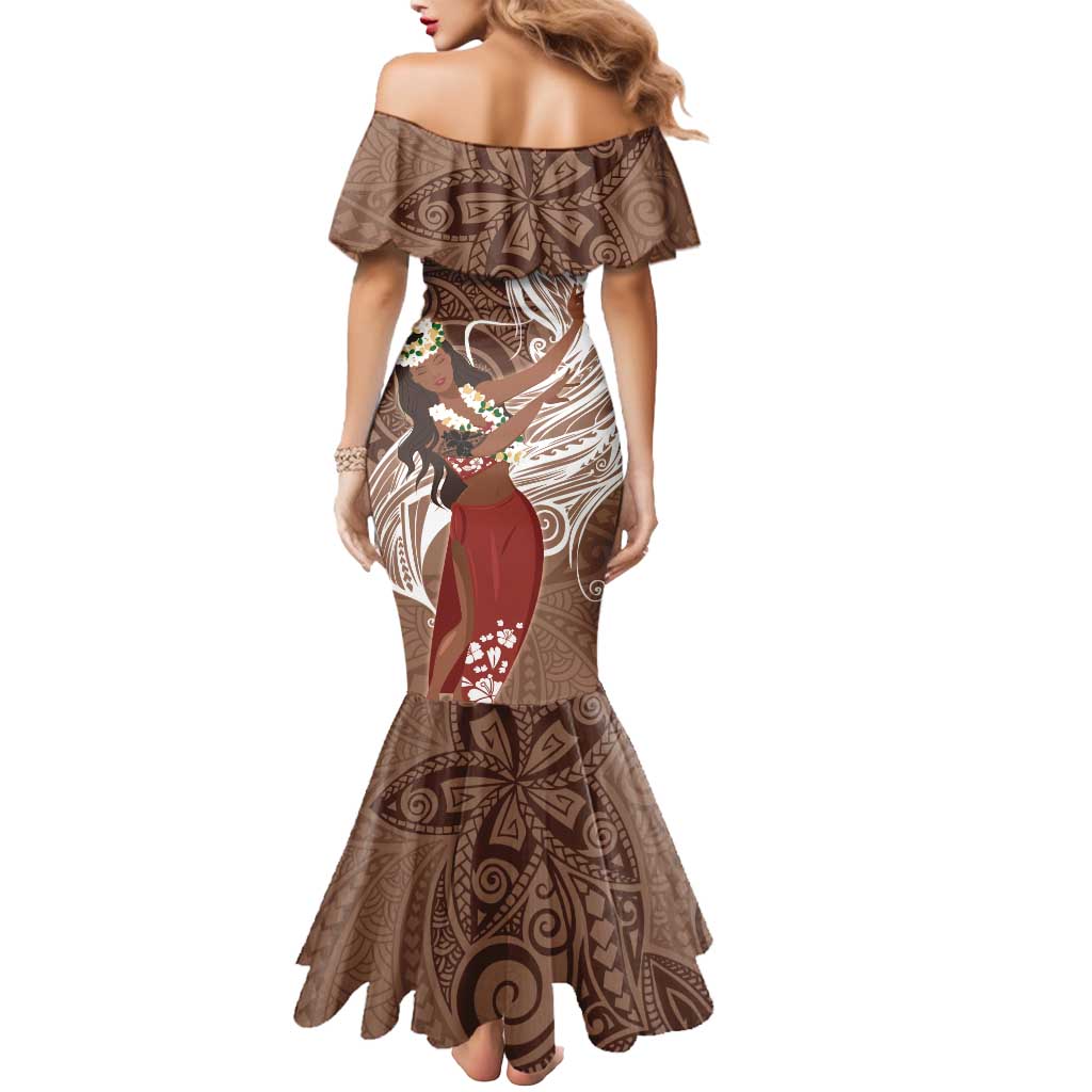 Tahiti Islands Polynesian Plumeria Mermaid Dress Tahitian Vahine 'Ote'a - Beige LT7 - Polynesian Pride