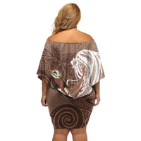 Tahiti Islands Polynesian Plumeria Off Shoulder Short Dress Tahitian Vahine 'Ote'a - Beige LT7 - Polynesian Pride
