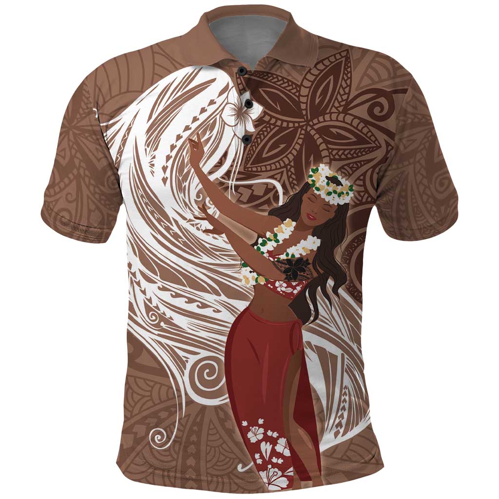Tahiti Islands Polynesian Plumeria Polo Shirt Tahitian Vahine 'Ote'a - Beige LT7 Beige - Polynesian Pride