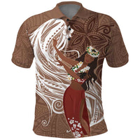 Tahiti Islands Polynesian Plumeria Polo Shirt Tahitian Vahine 'Ote'a - Beige LT7 Beige - Polynesian Pride