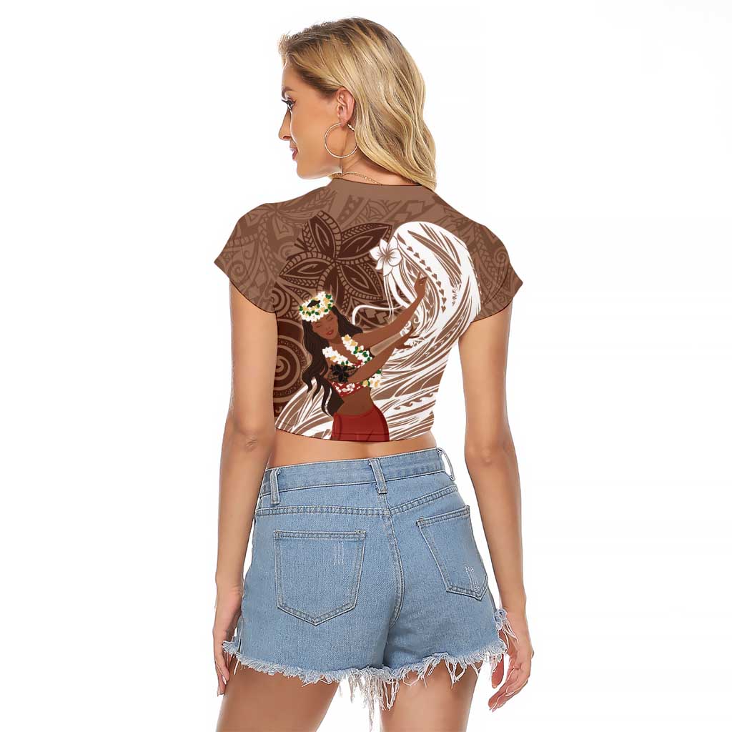 Tahiti Islands Polynesian Plumeria Raglan Cropped T Shirt Tahitian Vahine 'Ote'a - Beige LT7 - Polynesian Pride