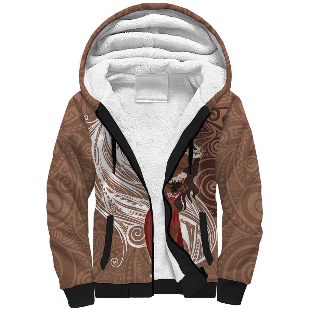 Tahiti Islands Polynesian Plumeria Sherpa Hoodie Tahitian Vahine 'Ote'a - Beige LT7 Unisex Beige - Polynesian Pride