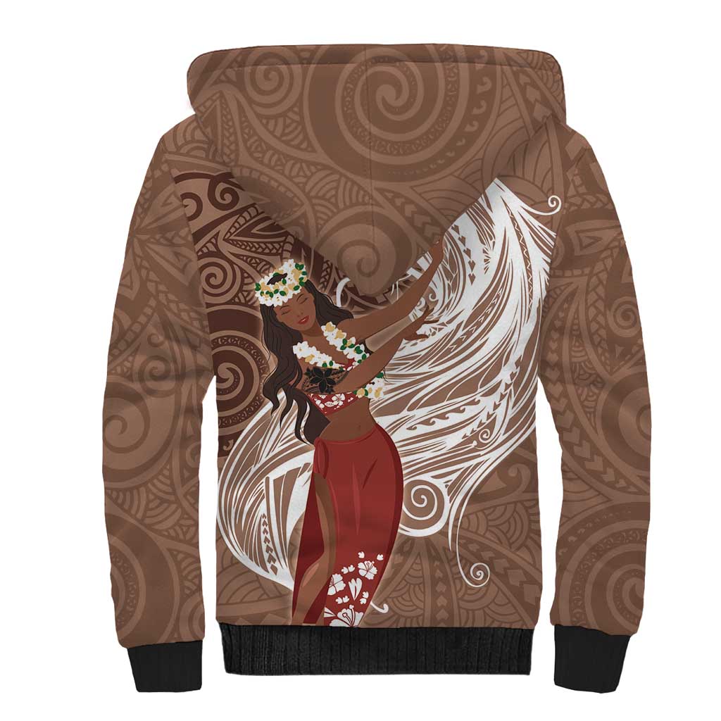 Tahiti Islands Polynesian Plumeria Sherpa Hoodie Tahitian Vahine 'Ote'a - Beige LT7 - Polynesian Pride