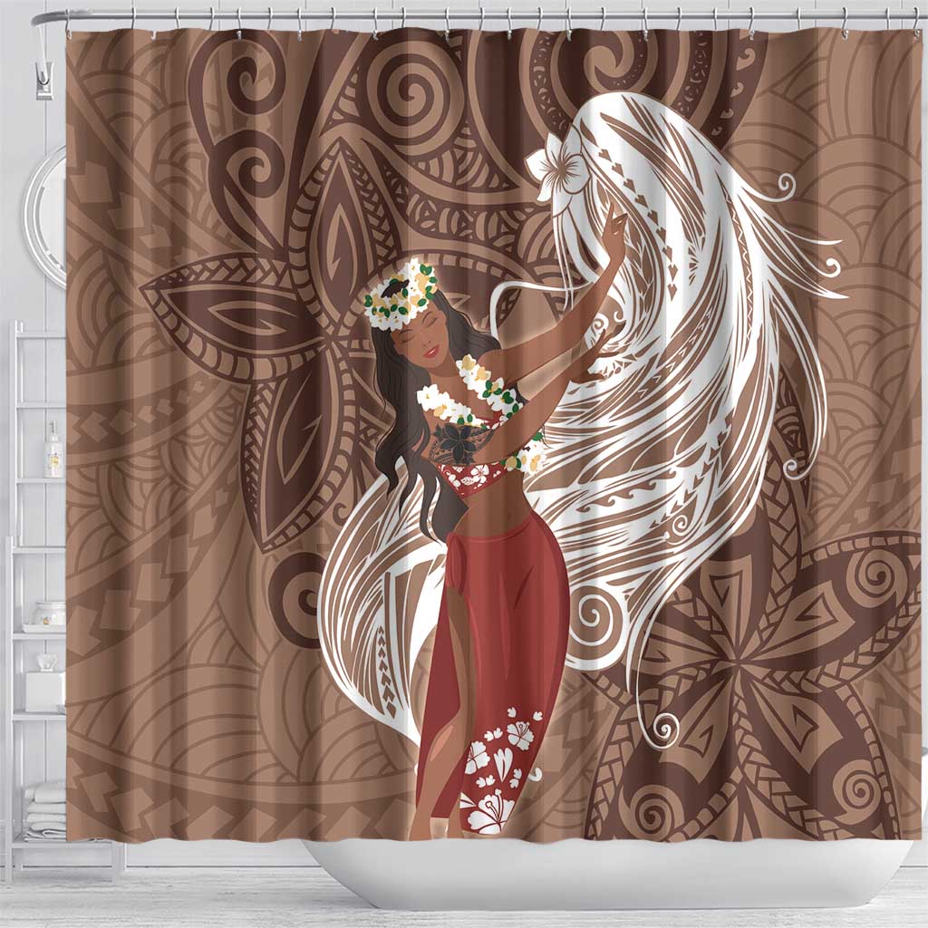 Tahiti Islands Polynesian Plumeria Shower Curtain Tahitian Vahine 'Ote'a - Beige LT7 - Polynesian Pride