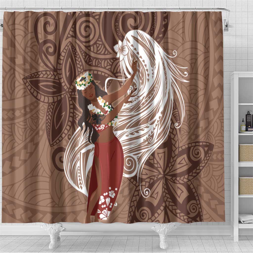 Tahiti Islands Polynesian Plumeria Shower Curtain Tahitian Vahine 'Ote'a - Beige LT7 - Polynesian Pride