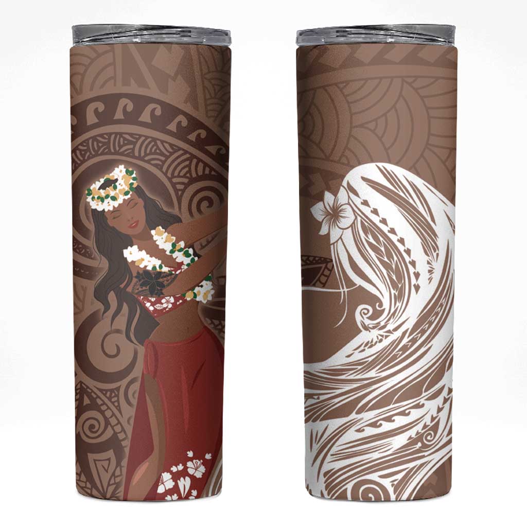 Tahiti Islands Polynesian Plumeria Skinny Tumbler Tahitian Vahine 'Ote'a - Beige LT7 Beige - Polynesian Pride