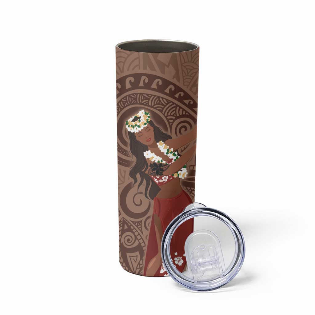 Tahiti Islands Polynesian Plumeria Skinny Tumbler Tahitian Vahine 'Ote'a - Beige LT7 - Polynesian Pride