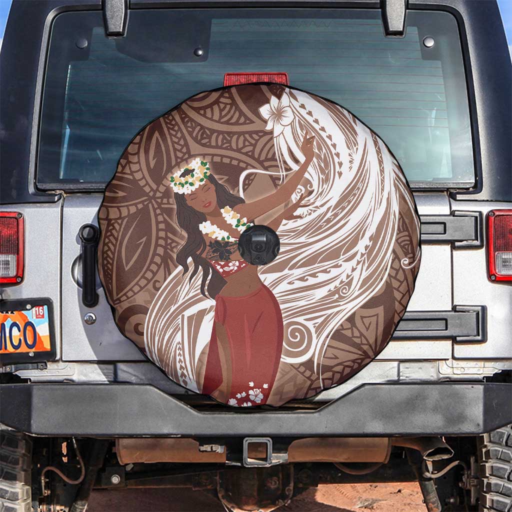 Tahiti Islands Polynesian Plumeria Spare Tire Cover Tahitian Vahine 'Ote'a - Beige LT7 Beige - Polynesian Pride