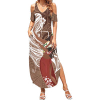 Tahiti Islands Polynesian Plumeria Summer Maxi Dress Tahitian Vahine 'Ote'a - Beige LT7 Women Beige - Polynesian Pride