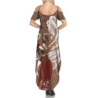 Tahiti Islands Polynesian Plumeria Summer Maxi Dress Tahitian Vahine 'Ote'a - Beige LT7 - Polynesian Pride