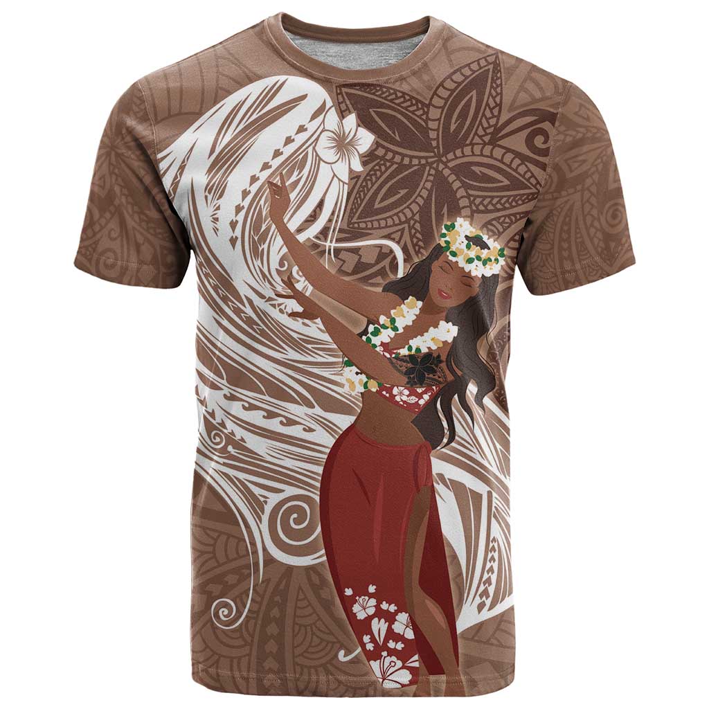 Tahiti Islands Polynesian Plumeria T Shirt Tahitian Vahine 'Ote'a - Beige LT7 Beige - Polynesian Pride