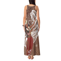 Tahiti Islands Polynesian Plumeria Tank Maxi Dress Tahitian Vahine 'Ote'a - Beige LT7 - Polynesian Pride