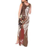 Tahiti Islands Polynesian Plumeria Tank Maxi Dress Tahitian Vahine 'Ote'a - Beige LT7 - Polynesian Pride