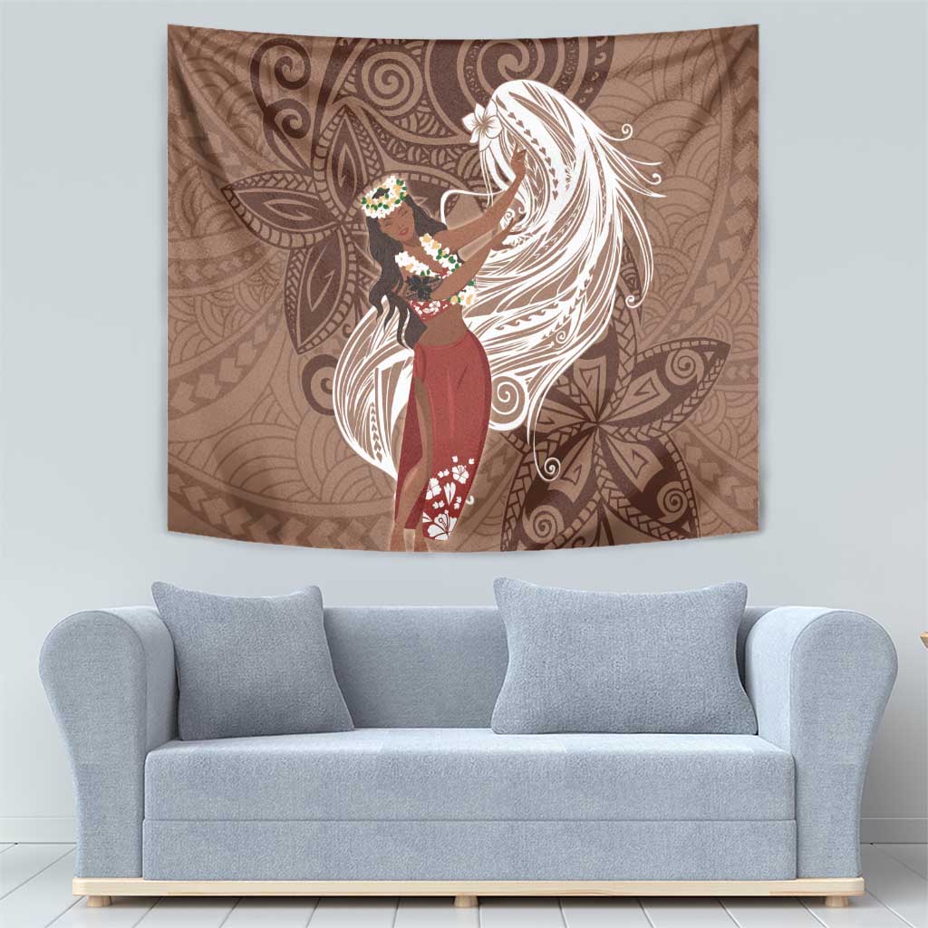 Tahiti Islands Polynesian Plumeria Tapestry Tahitian Vahine 'Ote'a - Beige