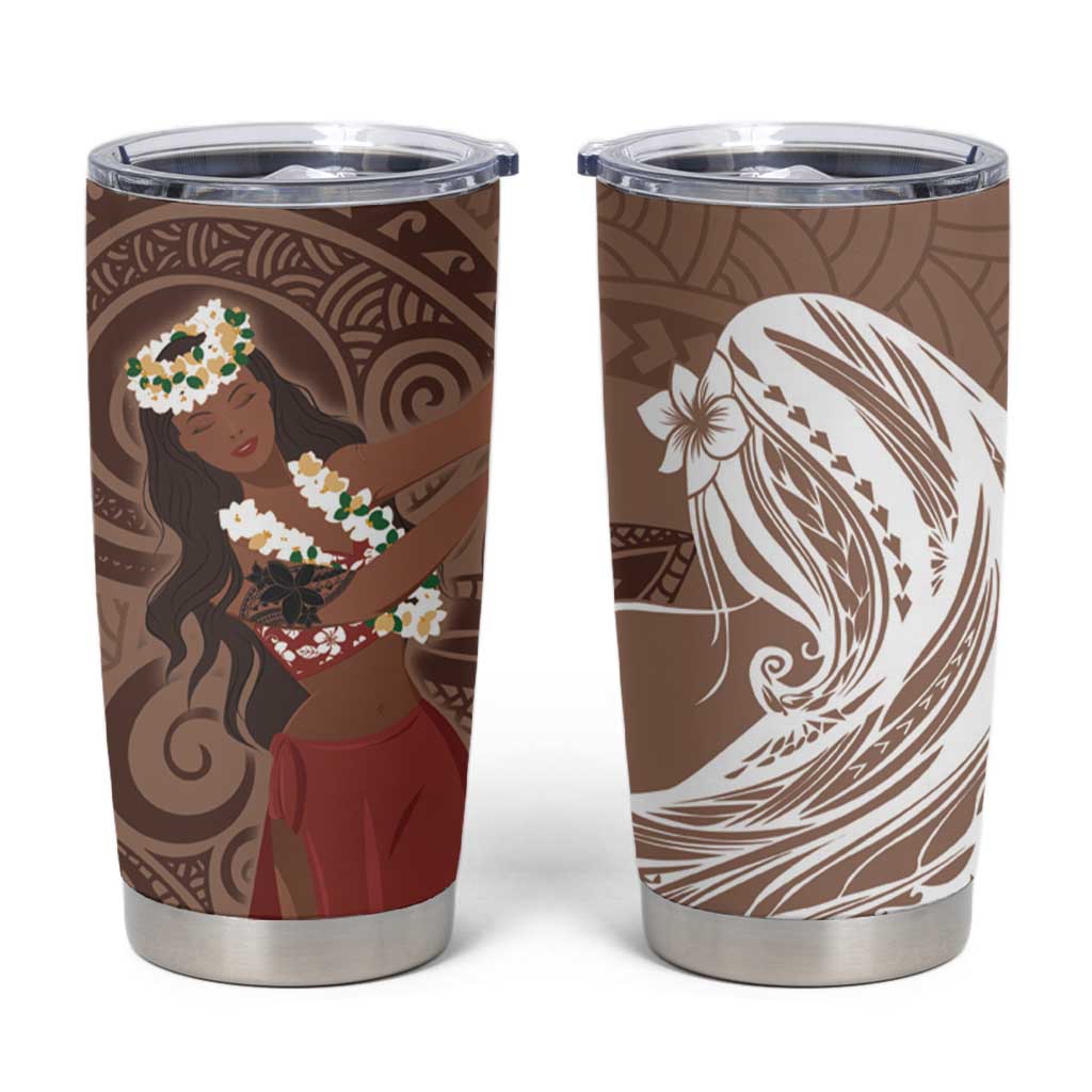 Tahiti Islands Polynesian Plumeria Tumbler Cup Tahitian Vahine 'Ote'a - Beige LT7 Beige - Polynesian Pride
