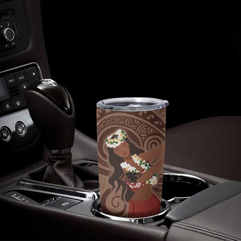 Tahiti Islands Polynesian Plumeria Tumbler Cup Tahitian Vahine 'Ote'a - Beige LT7 - Polynesian Pride