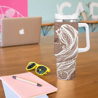 Tahiti Islands Polynesian Plumeria Tumbler With Handle Tahitian Vahine 'Ote'a - Beige LT7 - Polynesian Pride
