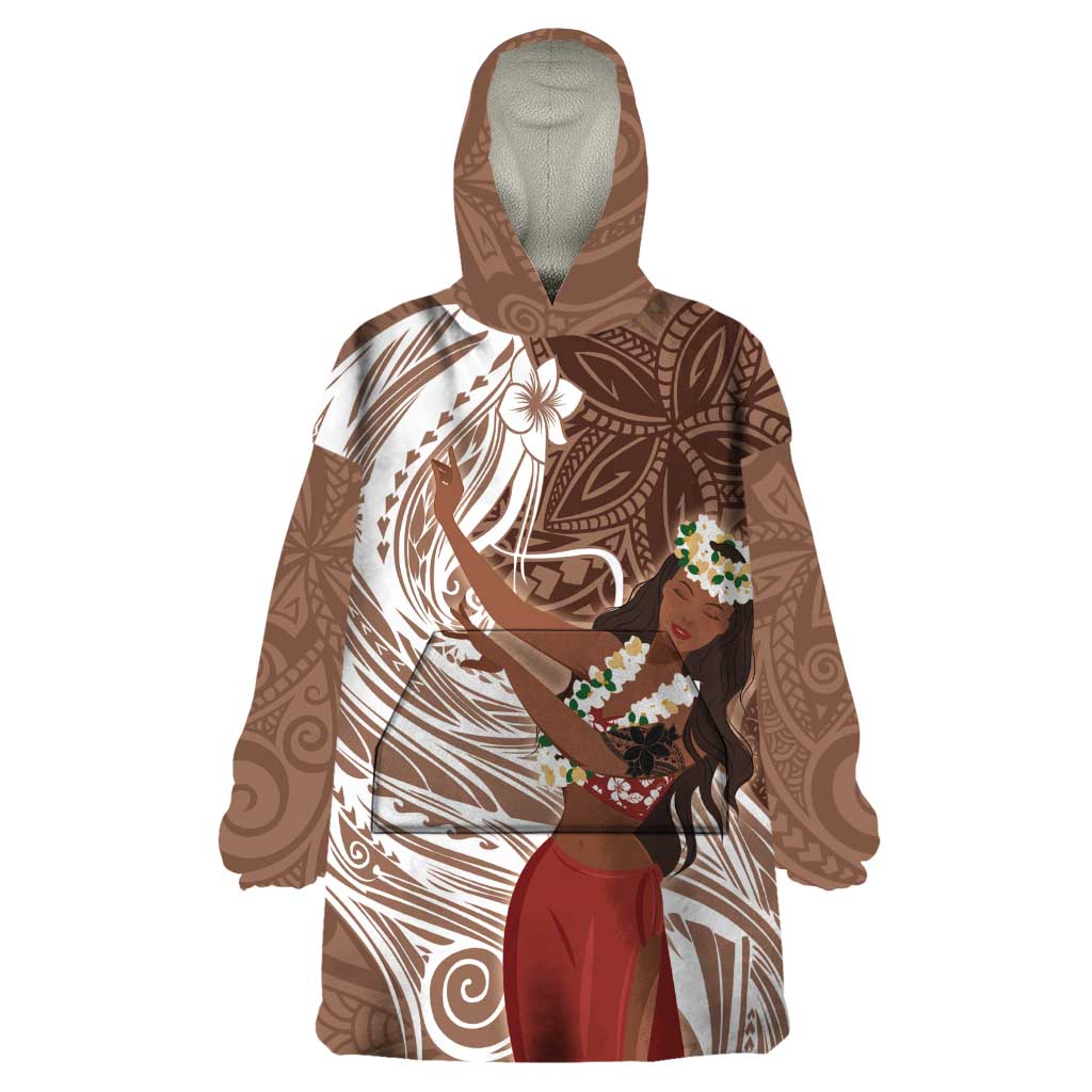 Tahiti Islands Polynesian Plumeria Wearable Blanket Hoodie Tahitian Vahine 'Ote'a - Beige LT7 One Size Beige - Polynesian Pride