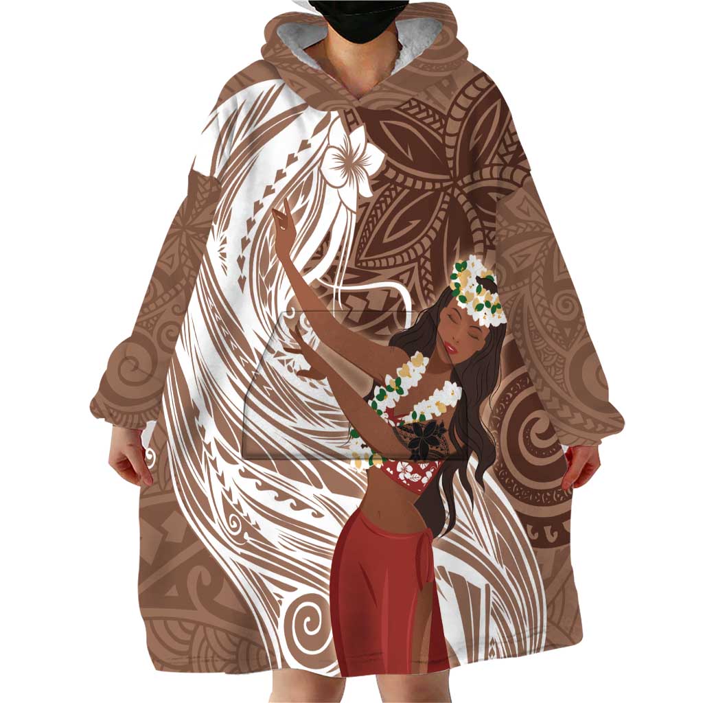 Tahiti Islands Polynesian Plumeria Wearable Blanket Hoodie Tahitian Vahine 'Ote'a - Beige LT7 - Polynesian Pride