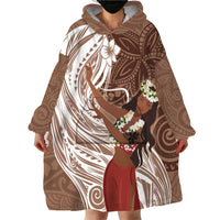 Tahiti Islands Polynesian Plumeria Wearable Blanket Hoodie Tahitian Vahine 'Ote'a - Beige LT7 - Polynesian Pride