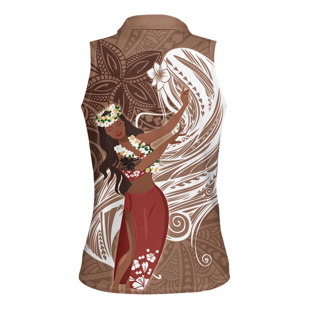 Tahiti Islands Polynesian Plumeria Women Sleeveless Polo Shirt Tahitian Vahine 'Ote'a - Beige LT7 - Polynesian Pride