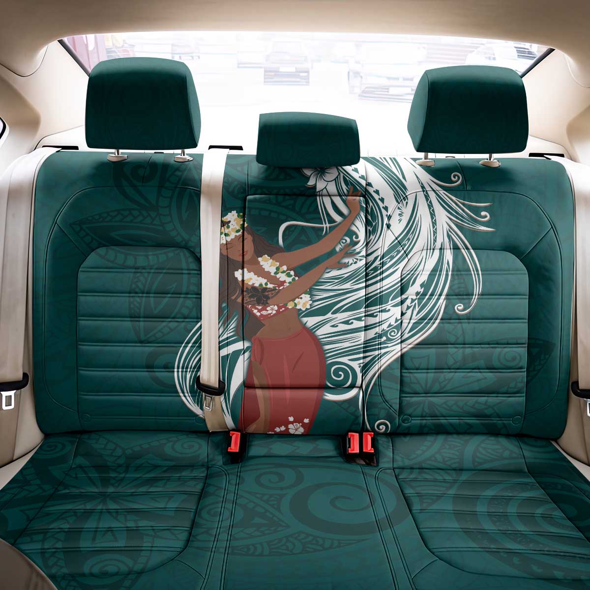 Tahiti Islands Polynesian Plumeria Back Car Seat Cover Tahitian Vahine 'Ote'a - Teal LT7 - Polynesian Pride
