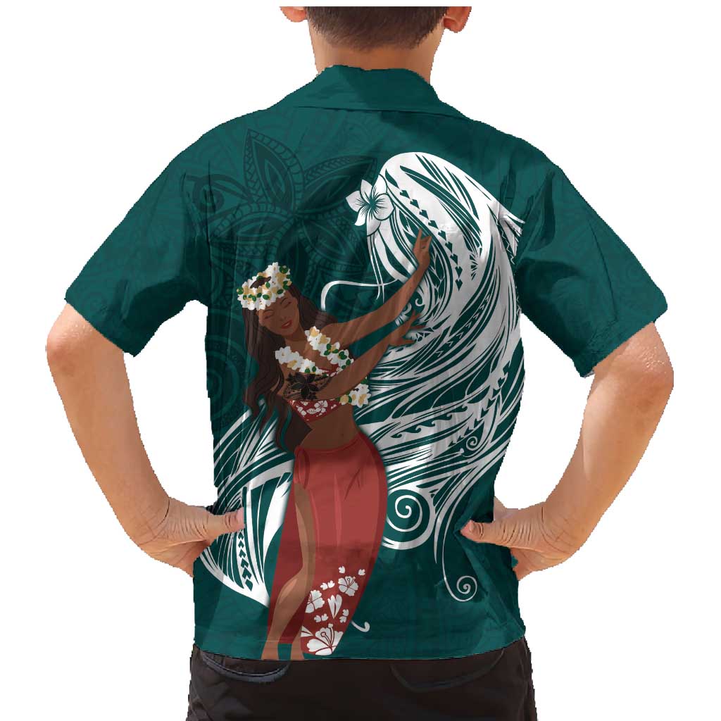 Tahiti Islands Polynesian Plumeria Family Matching Mermaid Dress and Hawaiian Shirt Tahitian Vahine 'Ote'a - Teal LT7 - Polynesian Pride