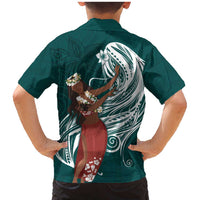 Tahiti Islands Polynesian Plumeria Family Matching Mermaid Dress and Hawaiian Shirt Tahitian Vahine 'Ote'a - Teal LT7 - Polynesian Pride