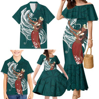 Tahiti Islands Polynesian Plumeria Family Matching Mermaid Dress and Hawaiian Shirt Tahitian Vahine 'Ote'a - Teal LT7 - Polynesian Pride
