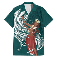 Tahiti Islands Polynesian Plumeria Family Matching Mermaid Dress and Hawaiian Shirt Tahitian Vahine 'Ote'a - Teal LT7 Dad's Shirt - Short Sleeve Teal - Polynesian Pride
