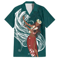 Tahiti Islands Polynesian Plumeria Family Matching Off The Shoulder Long Sleeve Dress and Hawaiian Shirt Tahitian Vahine 'Ote'a - Teal LT7 Dad's Shirt - Short Sleeve Teal - Polynesian Pride
