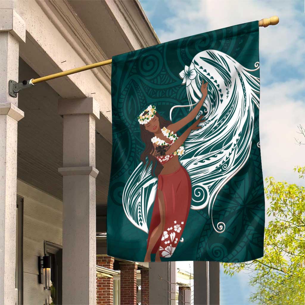 Tahiti Islands Polynesian Plumeria Garden Flag Tahitian Vahine 'Ote'a - Teal LT7 House Flag Teal - Polynesian Pride