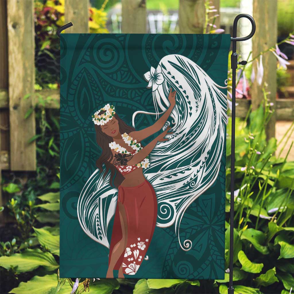Tahiti Islands Polynesian Plumeria Garden Flag Tahitian Vahine 'Ote'a - Teal LT7 Garden Flag Teal - Polynesian Pride