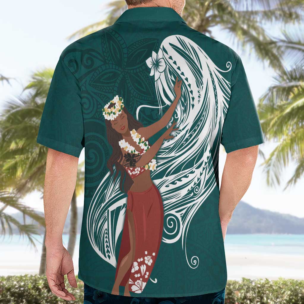Tahiti Islands Polynesian Plumeria Hawaiian Shirt Tahitian Vahine 'Ote'a - Teal LT7 - Polynesian Pride