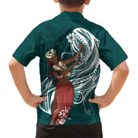 Tahiti Islands Polynesian Plumeria Hawaiian Shirt Tahitian Vahine 'Ote'a - Teal LT7 - Polynesian Pride