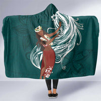 Tahiti Islands Polynesian Plumeria Hooded Blanket Tahitian Vahine 'Ote'a - Teal LT7 One Size Teal - Polynesian Pride