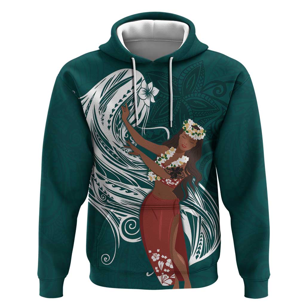 Tahiti Islands Polynesian Plumeria Hoodie Tahitian Vahine 'Ote'a - Teal LT7 Pullover Hoodie Teal - Polynesian Pride