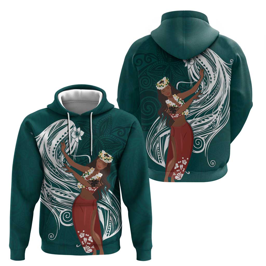 Tahiti Islands Polynesian Plumeria Hoodie Tahitian Vahine 'Ote'a - Teal LT7 - Polynesian Pride