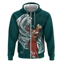 Tahiti Islands Polynesian Plumeria Hoodie Tahitian Vahine 'Ote'a - Teal LT7 Zip Hoodie Teal - Polynesian Pride