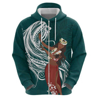 Tahiti Islands Polynesian Plumeria Hoodie Tahitian Vahine 'Ote'a - Teal LT7 - Polynesian Pride