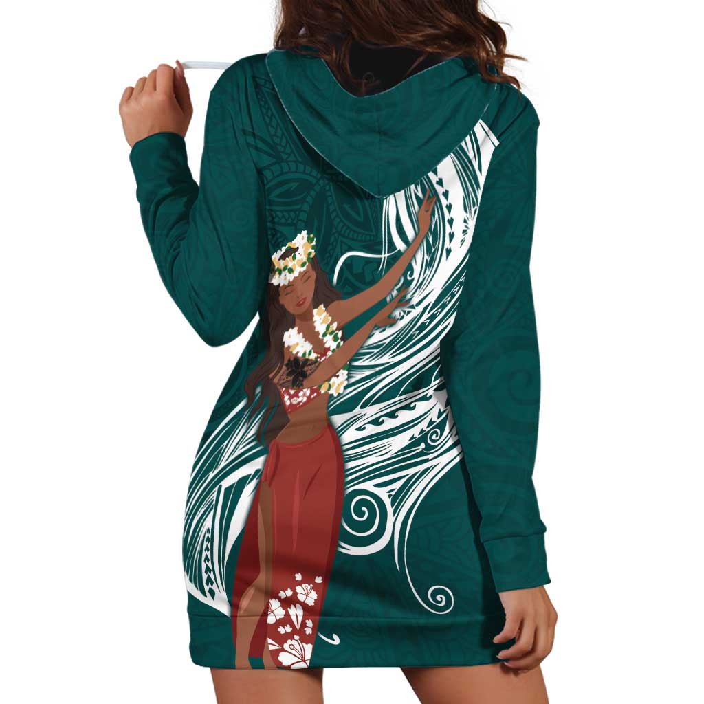 Tahiti Islands Polynesian Plumeria Hoodie Dress Tahitian Vahine 'Ote'a - Teal LT7 - Polynesian Pride
